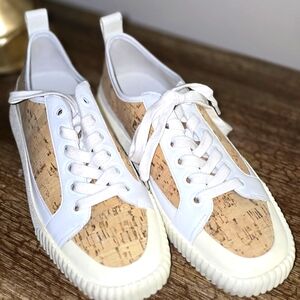 Veronica Beard White and Brown Sneakers